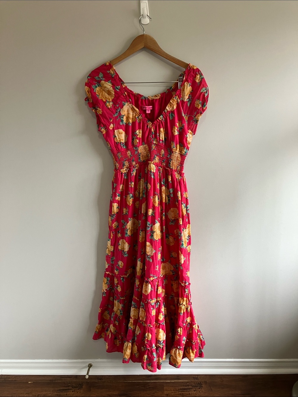 Betsey Johnson Pink Ruffled Tiered maxi Sundress size Large - Picture 2 of 8